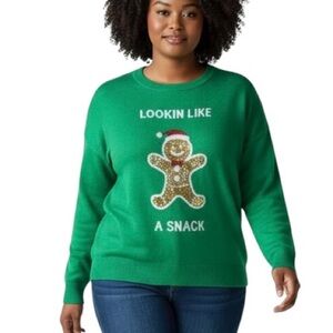 Tipsy Elves Ugly Christmas Sweater Women’s Green Looking Like A Snack XXL NWT